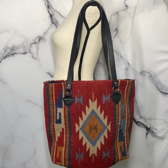 EL PASO southwestern wool saddle blanket tote bag - Picture 2 of 7
